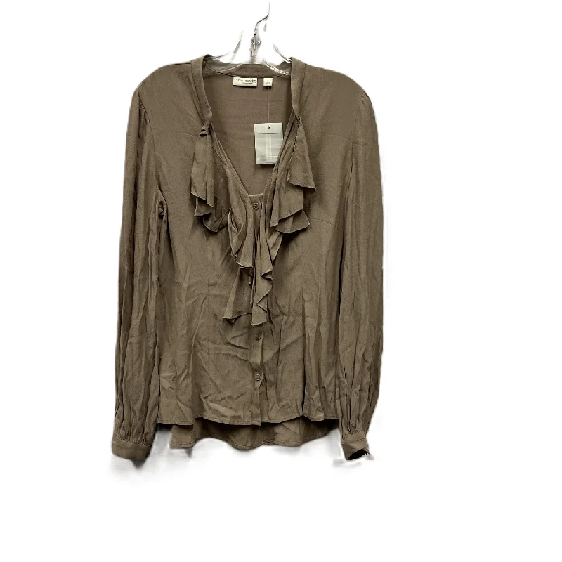 Women's Blouse with Collarless DesignTop Long Sleeve By Eva Mendes In Brown, Size: S