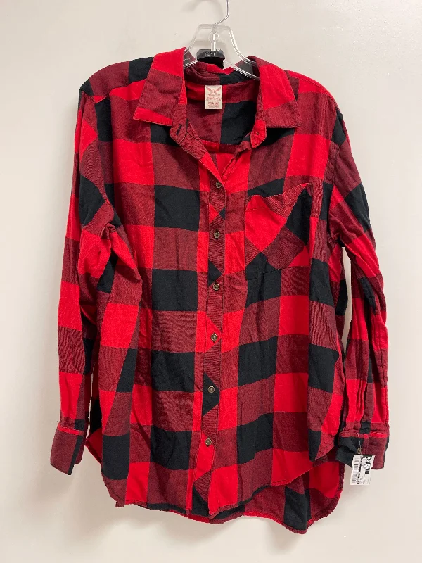 Women's Blouse for BusinessTop Long Sleeve By Faded Glory In Red Black, Size: 2x