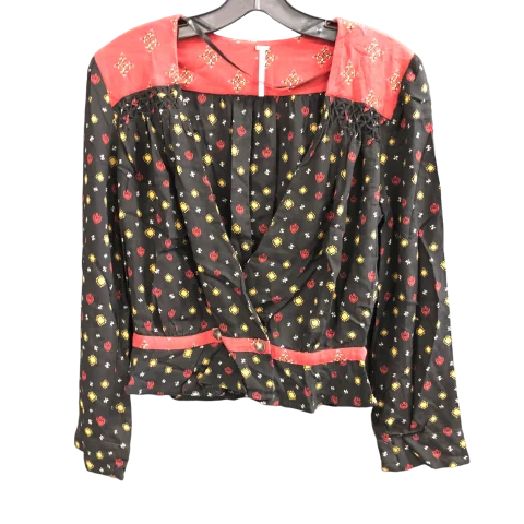 Women's Blouse with Bell SleevesTop Long Sleeve By Free People In Black & Red, Size: S