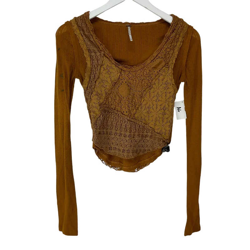 Women's Blouse with Boat CollarTop Long Sleeve By Free People In Orange, Size: Xs