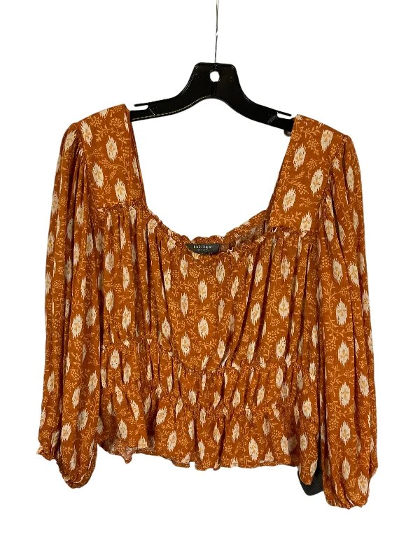 Women's Blouse with Square CollarTop Long Sleeve By Haute Hippie In Orange, Size: M