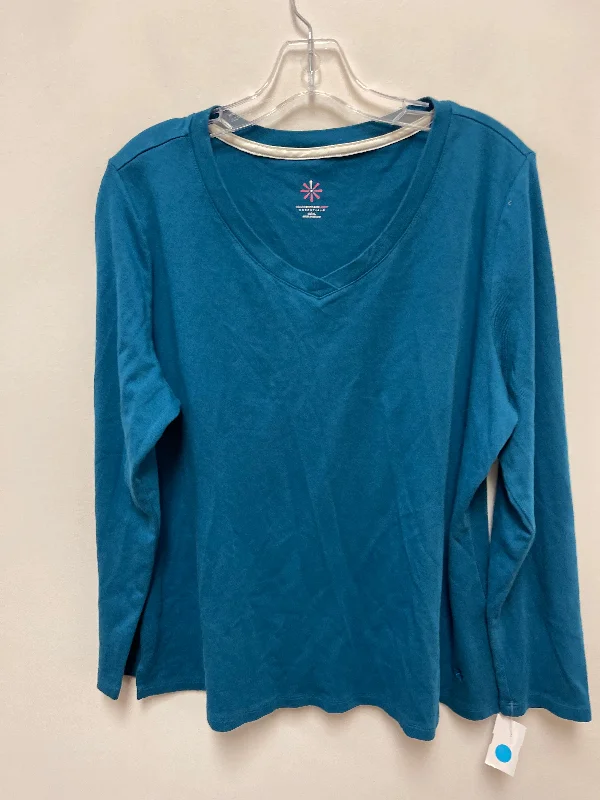 Women's Blouse with Mandarin CollarTop Long Sleeve By Isaac Mizrahi In Blue, Size: Xl