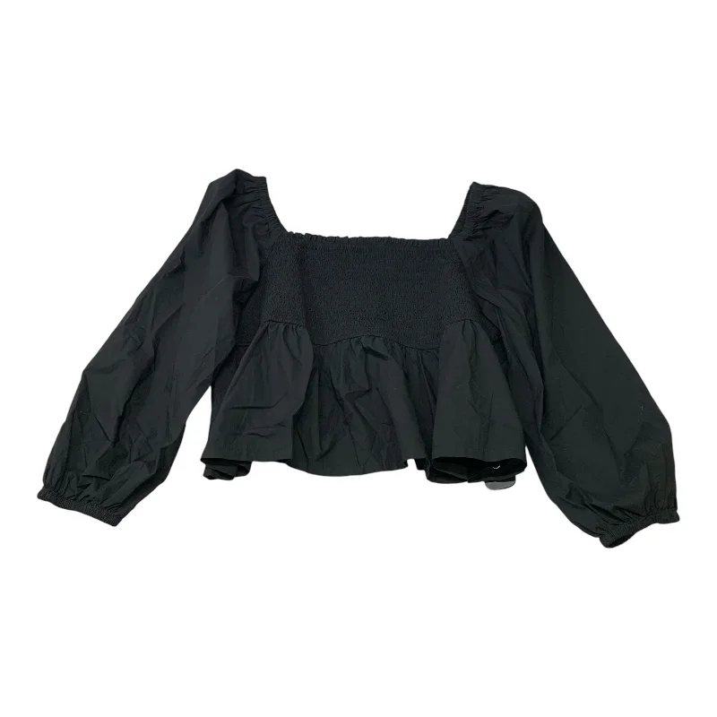 Women's Blouse with Sweetheart CollarTop Long Sleeve By J. Crew In Black, Size: 3x