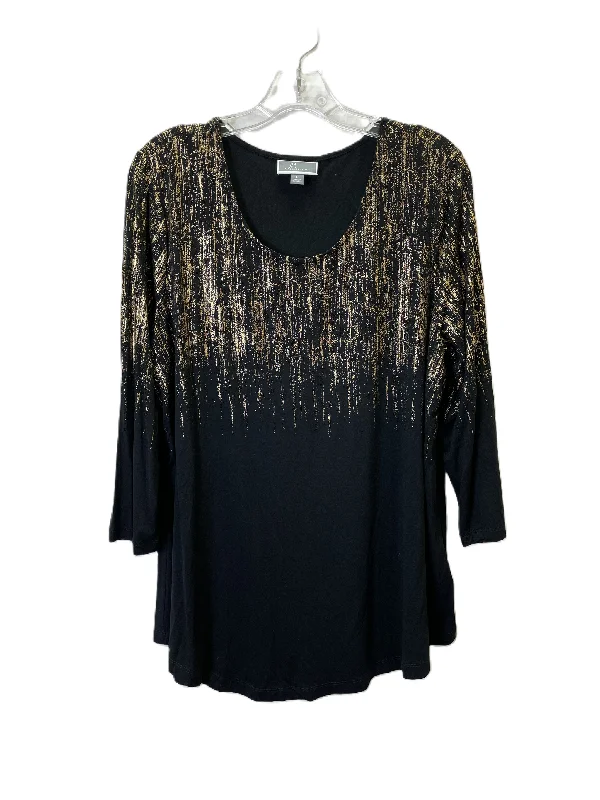 Women's Short-Sleeve BlouseTop Long Sleeve By Jm Collections In Black & Gold, Size: L