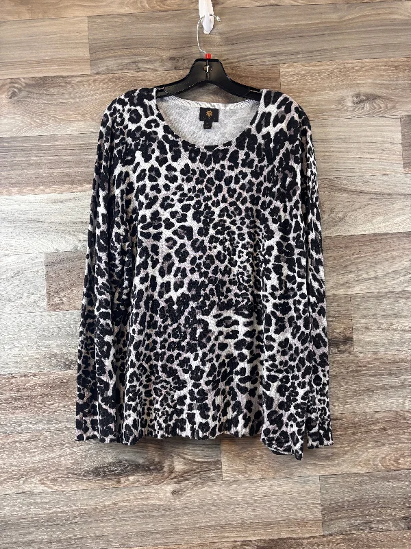 Women's Blouse with Lapel CollarTop Long Sleeve By Jm Collections In Leopard Print, Size: Xxl