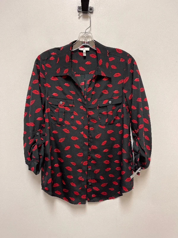 Women's Blouse with Square CollarTop Long Sleeve By Joie In Black & Red, Size: Xs