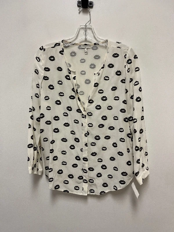 Women's Blouse with U-Shaped CollarTop Long Sleeve By Joie In Black & White, Size: Xs