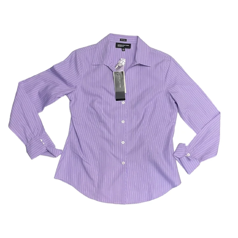 Women's Blouse with Low CollarTop Long Sleeve By Jones New York In Purple, Size: 4