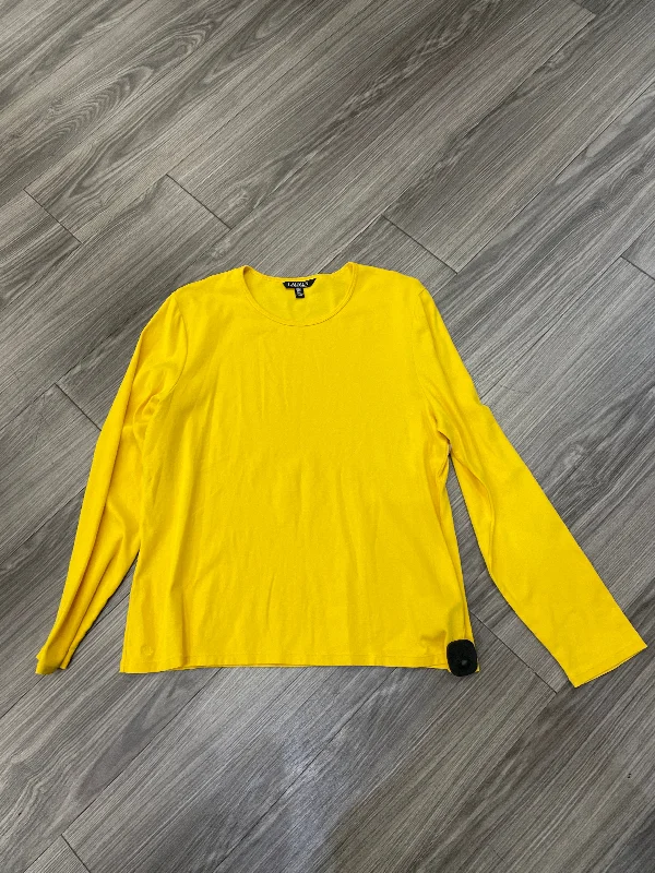 Women's Blouse with Keyhole CollarTop Long Sleeve By Lauren By Ralph Lauren In Yellow, Size: 2x