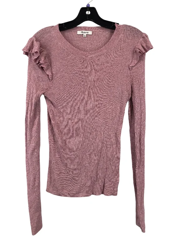 Women's Blouse with Collarless DesignTop Long Sleeve By Madewell In Pink, Size: S