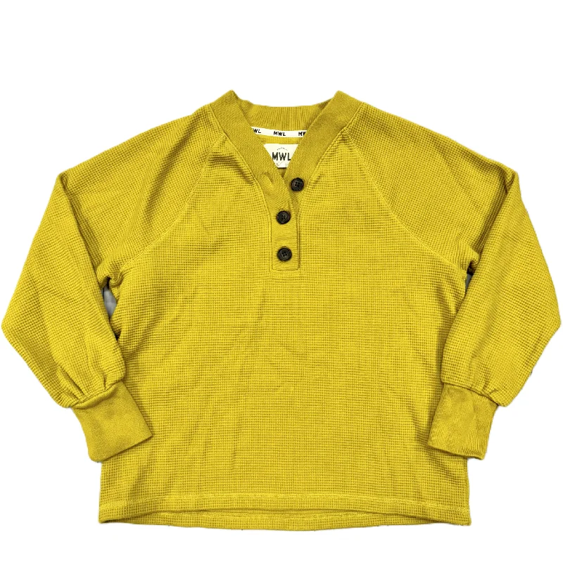 Women's Blouse with V-Shaped CollarTop Long Sleeve By Madewell In Yellow, Size: Xs