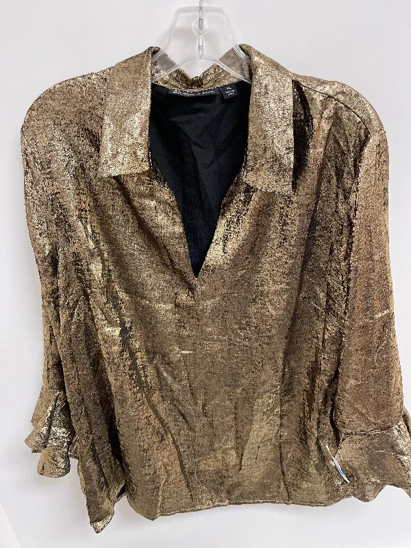 Women's Blouse with Mid-LengthTop Long Sleeve By New York And Co In Gold, Size: Xl