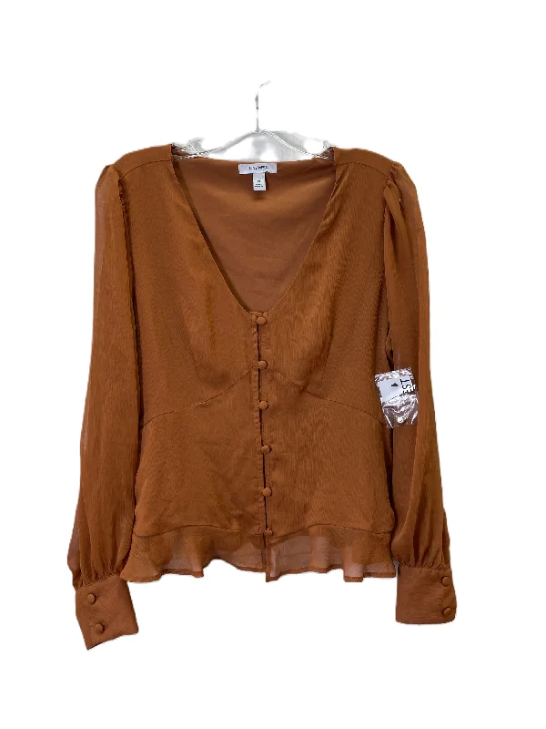 Women's Blouse with Mandarin CollarTop Long Sleeve By Nine West In Brown, Size: M