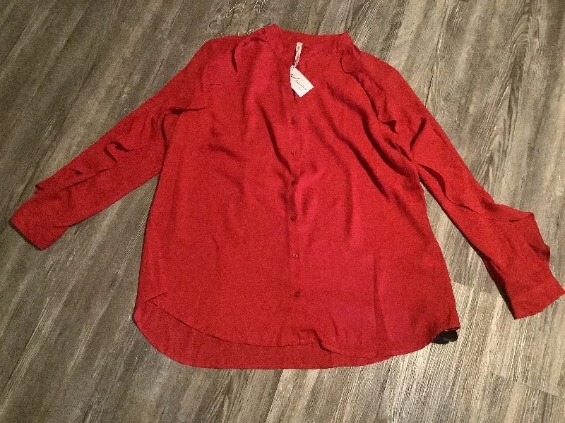 Women's Blouse with BeltTop Long Sleeve By Ny Collection In Red, Size: 1x