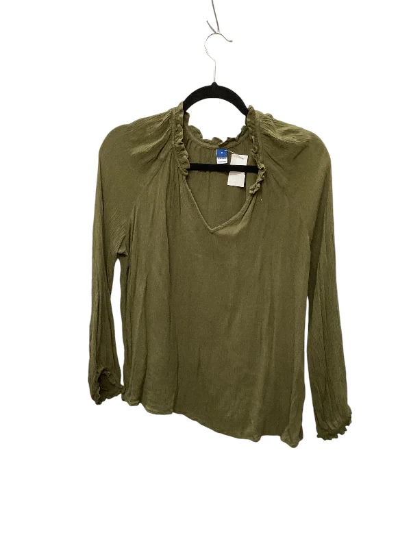 Women's Blouse with Narrow CollarTop Long Sleeve By Old Navy In Green, Size: M