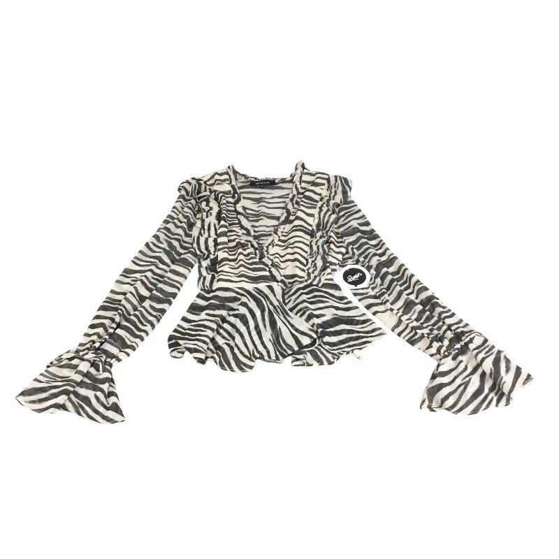 Women's Blouse with U-Shaped CollarTop Long Sleeve By Olivaceous In Zebra Print, Size: M