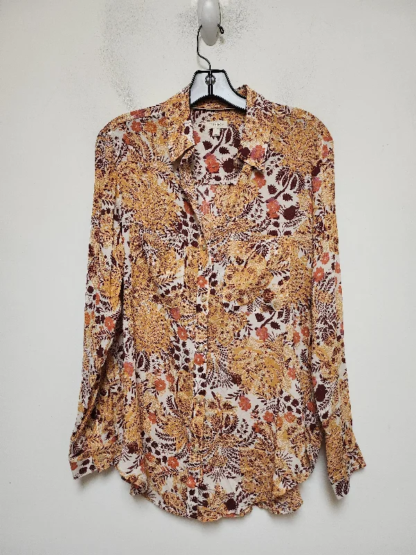 Women's Blouse with LaceTop Long Sleeve By Pilcro In Floral Print, Size: S