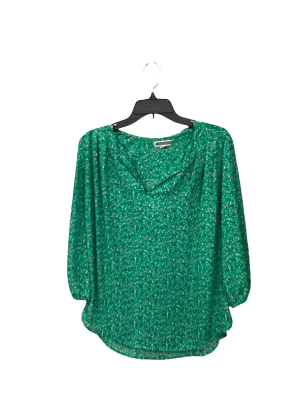 Women's Blouse with Low CollarTop Long Sleeve By Pleione In Green, Size: M