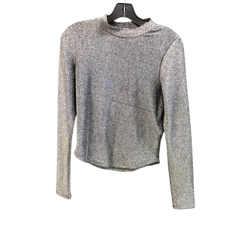 Women's High-Neck BlouseTop Long Sleeve By sadie & sage In Silver, Size: L