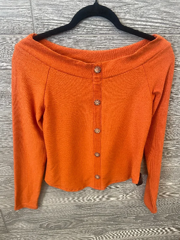 Women's Blouse with Keyhole CollarTop Long Sleeve By Self Esteem In Orange, Size: L