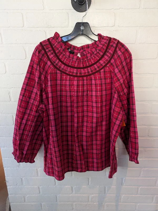 Women's Blouse with Peter Pan CollarTop Long Sleeve By Talbots In Pink & Red, Size: Xl