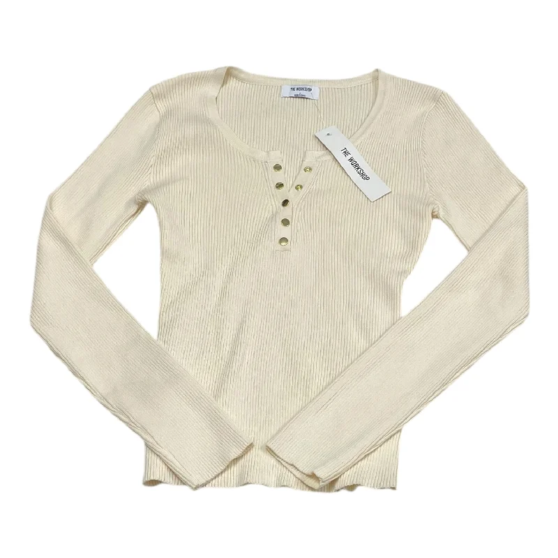 Women's Blouse with V-Shaped CollarTop Long Sleeve By The Workshop In Beige, Size: L