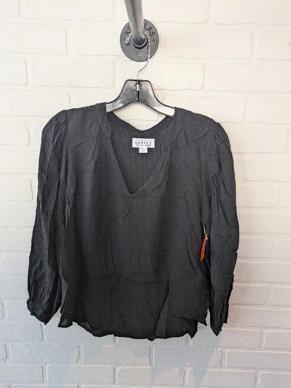 Women's Blouse with Shawl CollarTop Long Sleeve By Velvet In Black, Size: Xs