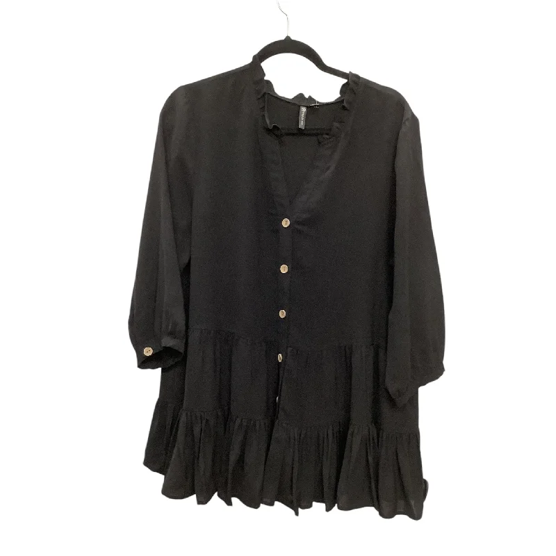 Women's Blouse with U-Shaped NeckTop Long Sleeve By Versona In Black, Size: L