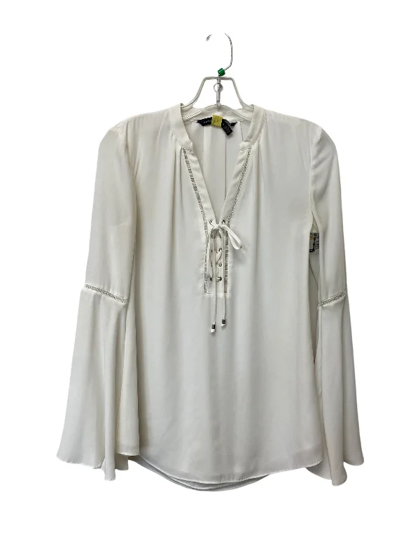 Women's Blouse with Shirt CollarTop Long Sleeve By White House Black Market In White, Size: 0