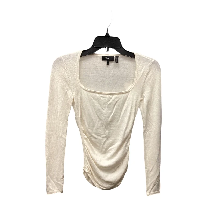 Women's Blouse with Notched CollarTop Long Sleeve Designer By Theory In Cream, Size: Petite