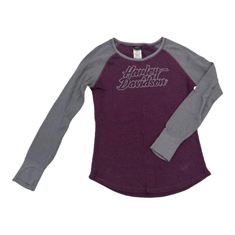 Women's Blouse with Boat CollarTop Ls By Harley Davidson In Grey & Purple, Size:S