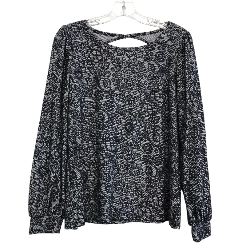 Women's Blouse with TasselsTop Ls By Loft In Black & Grey, Size:M