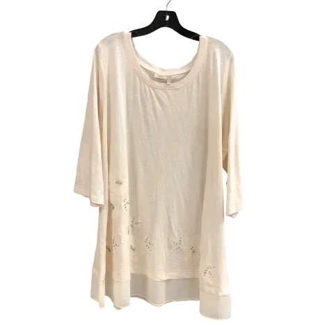 Women's Blouse with FlouncesTunic 3/4 Sleeve By Logo In Cream, Size: 3x