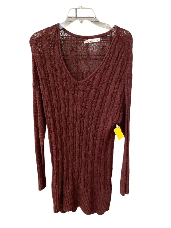 Women's V-Neck BlouseTunic Long Sleeve By Maurices In Maroon, Size: 22