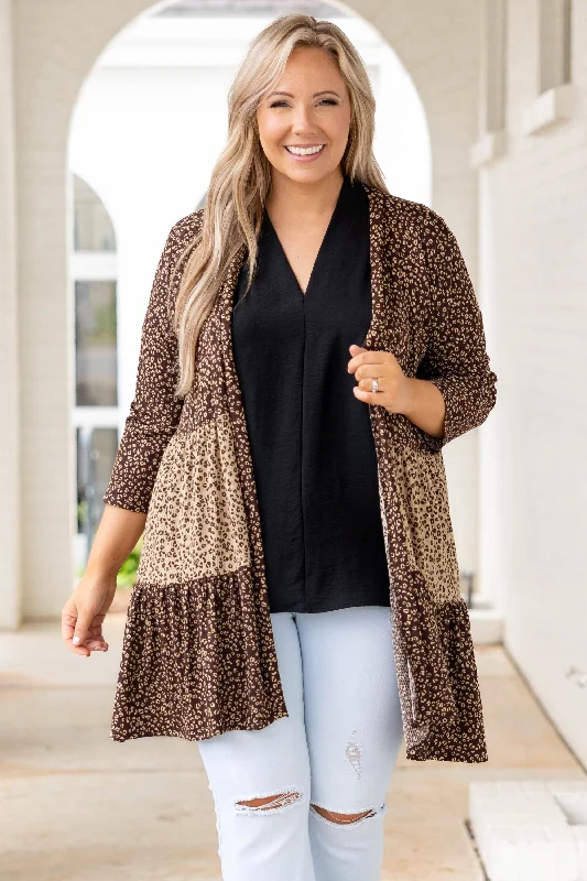 Women's Blouse with Notched CollarUnder The Stars Cardigan, Brown